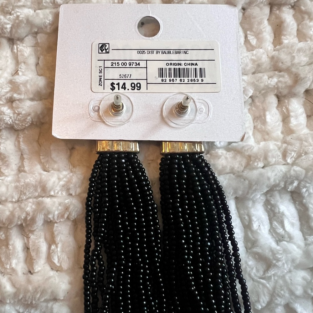 NWT Sugarfix Black Beaded Tassel Earrings - Picture 2 of 2
